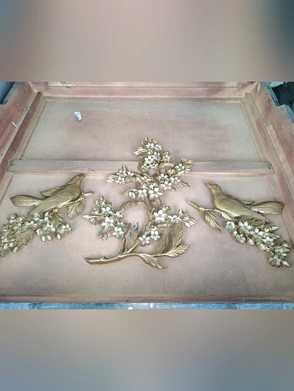 Vintage Syroco golden birds & dogwood wall art 1970s
